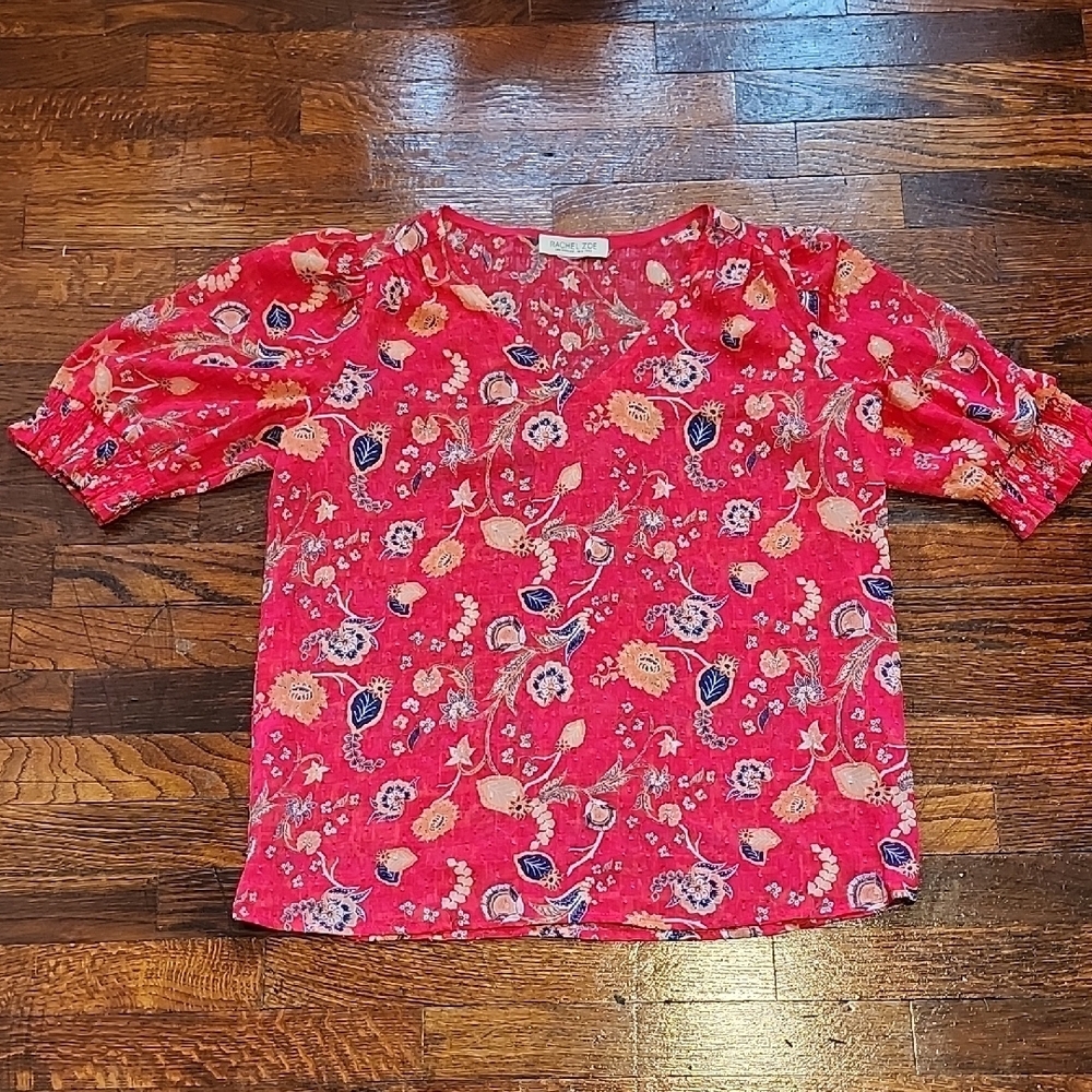Rachel Zoe Pink and Orange Blouse with Floral Paisley Print